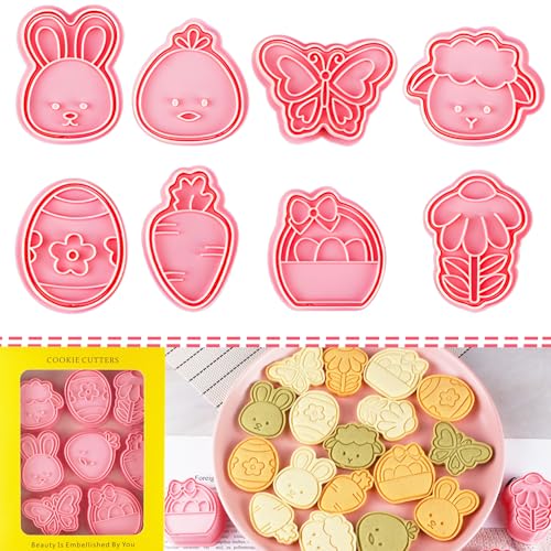 BESEK Easter Cookie Cutters Set: 8 Pcs Embossing Cookie Cutter for Biscuit Fondant Cheese Baking, Easter-Theme patterns - color: Easter B