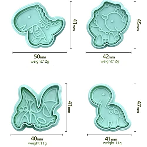 4 Pack Dinosaur Cookies Cutter Mold 3D Biscuit Embossing Mould Fondant Cakes Cutters Animal Crackers Spring Stamp Plunger Cutter DIY Dino Forms for Sugar Pastry Cake Kitchen Tools (Green) - color: Green