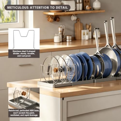Magheo 2 Pack Expandable Food Storage Container Lid Organizers, 31.3" Pots and Pans Organizer Under Cabinet with 12 Adjustable Dividers Pot and Pan Lid Holders Rack Inside Cabinet(Gray) - color: Gray, size: (2 Pack)31.3"D x 7.9"W x 5.9"H