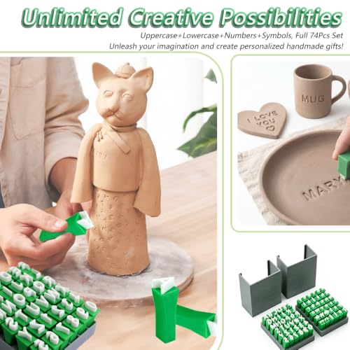 74Pcs Clay Letter Stamps Set, Reusable Polymer Clay Impression Molds