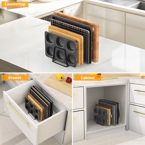 Cutting Board Organizer Kitchen Organizer Rack for Cutting Board, Bakeware, and Cookie Sheet, 5-Slot Heavy-Duty Steel Cookware Holder,Rust-Resistant with Anti-Slip Feet (2, Small) - size: Small（2PCS）