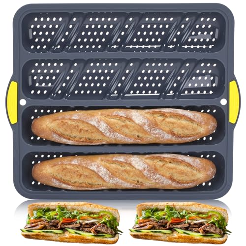 LemonRoad 4 Loaf Silicone Baguette Bread Pan French Loaf Mold 15"x13"