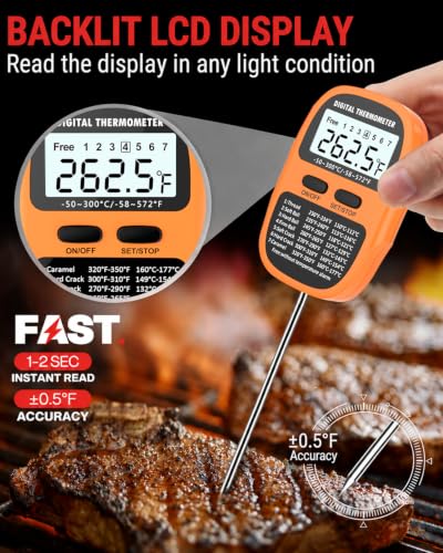 Candy Thermometer Digital Deep Fry Oil Thermometer with 7 Preset Modes - color: ORANGE