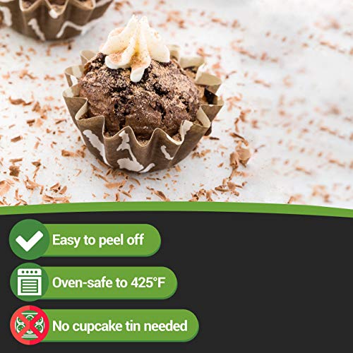 Restaurantware Panificio 0.4 Ounce Baking Cups 200 Flared Cupcake Liners - Oven-Ready Freezable Brown And White Paper Muffin Cases Disposable Chocolate Wisp For Wedding Parties Baby Showers - size: Small, style: Flared