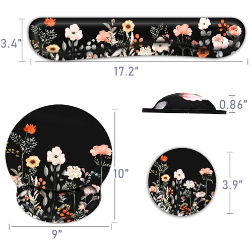 Ergonomic Mouse Pad with Wrist Rest and Keyboard Wrist Rest, Mousepad - color: Garden Flower