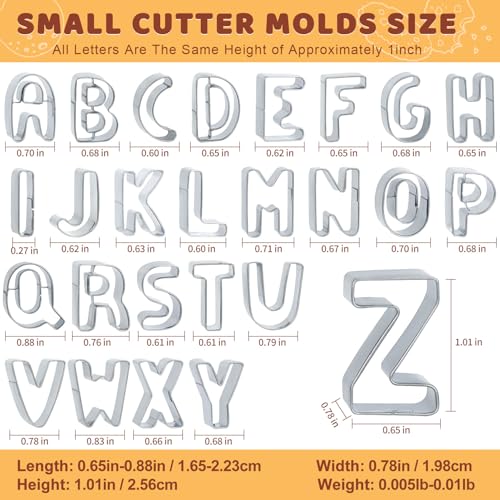 ofone Small Alphabet Cookie Cutters(A - Z), 26 Pcs Stainless Steel Fondant Letter Cutters Set, Mini Metal Biscuit Cutter Shapes for Baking Cakes Pastry Polymer Clay Fruits - color: Letter Cookie Cutter Set