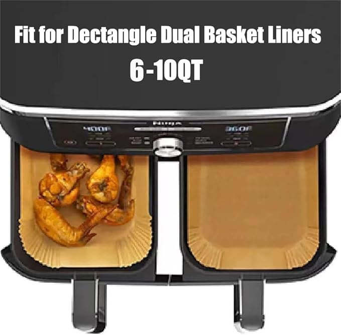M-bestl 250 Pcs Air Fryer Liners Disposable for Dual Basket 4-10QT - size: Rectangle-250pcs
