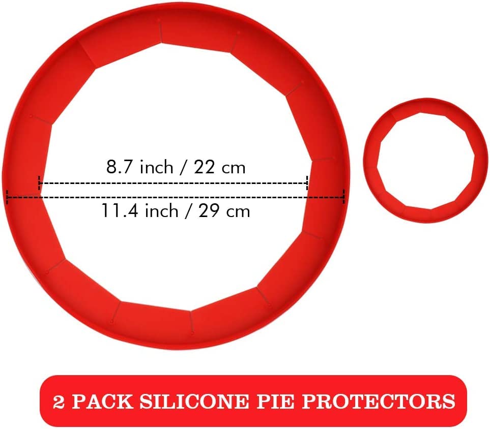 Adjustable Pie Crust Shield Silicone Pie Crust Covers for Edges of Pie Crust Protector Shields for Baking Pie Crust Cover Ring for Bake Kitchen Tool, Fit 8-11.4 Inch (2 PCS (Red+Clip))