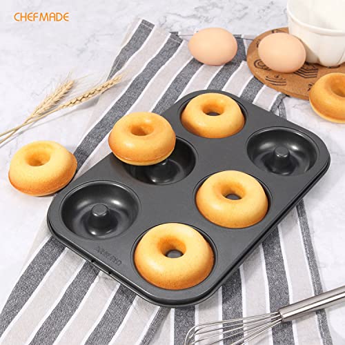 CHEFMADE Donut Pan, Nonstick 6 Cavity Ring Doughnut Pan for Baking Cookies Bagel (Black) - style: 6 Cavity Donut