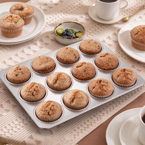 Homikit Stainless Steel Muffin Pans 12 Cups, 2 PCS Cupcake Pan Set Nonstick - size: 12 Cup