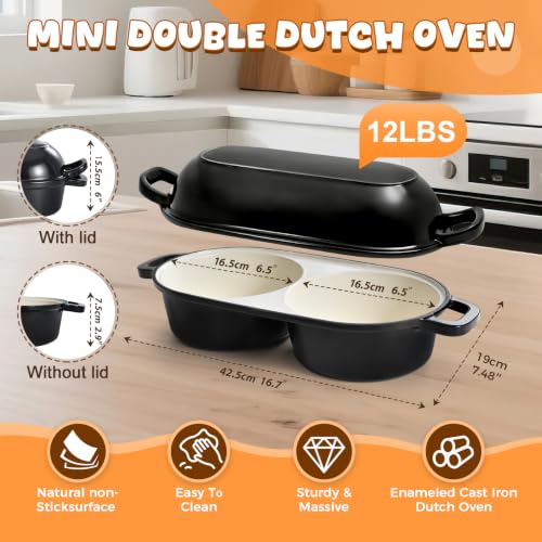 Mini Double Dutch Oven for Sourdough Bread Baking, 2.6QT (Black) - color: Black