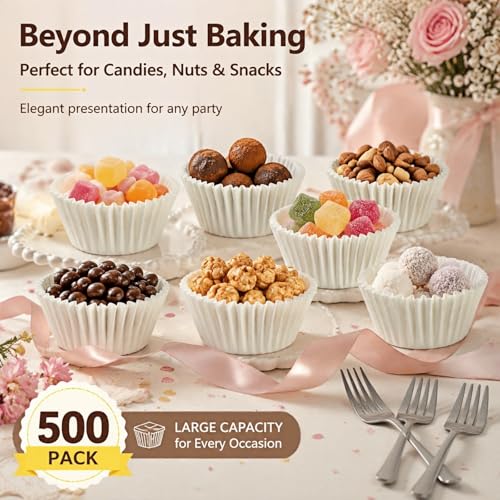 Non-stick 500 Count White Mini Cupcake Liners for Baking, Food-grade Cupcake Wrapper, Greaseproof Parchment Muffin Liners,Baking Cups for Cupcakes, Muffins, Nuts - color: White