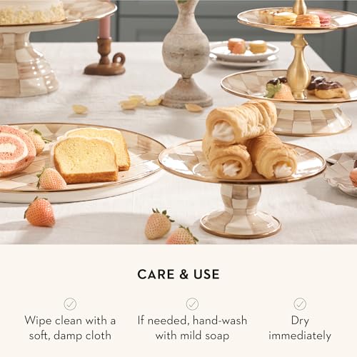 MACKENZIE-CHILDS Pedestal Platter, Mini, Brown-and-White Mocha Check - color: Mocha Check, size: Mini