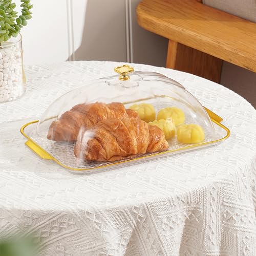 Cake Plate with Dome, Cake Stand with Cover,Plastic Serving Platter Tray with Lid, Shatter-Proof, Perfect for Display, Party, Entertaining (12.4”Rectang Tray wih Lid) - color: 12.4" Rectang Tray With Lid