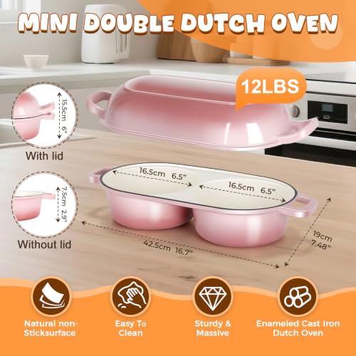 Double Dutch Oven for Sourdough Bread Baking, 2.6QT (Pink) - color: Pink