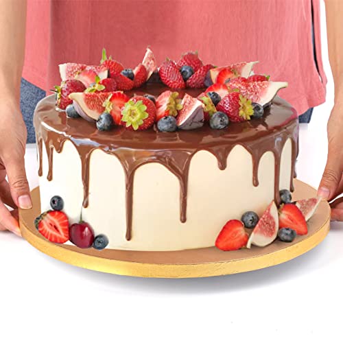 8-Pack Cake Board Drum 12 Inch, 1/2" Thick Gold Foil Round Cake Circles, Sturdy Greaseproof Corrugated Cardboard Base for Heavy or Multi-Layer Cakes, Pastry, Display, Smooth Fully Wrapped Edges