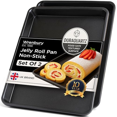 Wrenbury Jelly Roll Pan 15x10 Set of 2 - Non-Stick Baking Sheet Food Safe