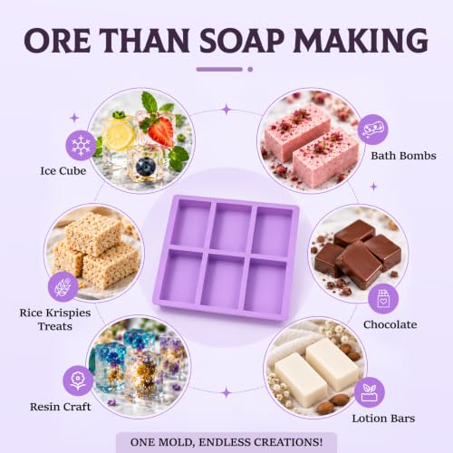 SJ Rectangle Soap Mold Set, 3-Pack 6-Cavity Silicone Soap Molds - color: Pink+Blue+Purple / Rectangle