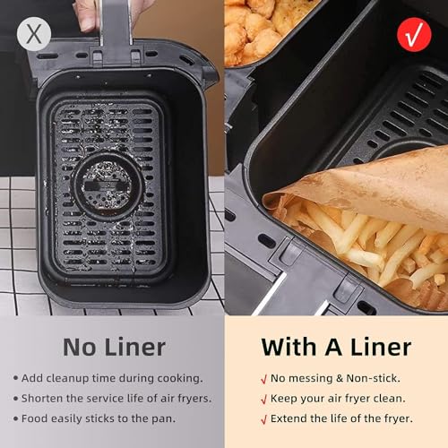 Air Fryer Disposable Paper Liners for Ninja Dual Airfryer Accessories, Non-Stick Parchment Rectangular for Baking, Oil Proof, Water Proof, for Microwave Oven (150PCS, 8.6in x 5.5in） - size: Rectangle-8.6 x 5.5''-150PCS