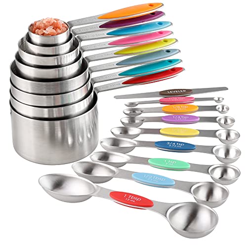 Measuring Cups and Spoons Set of 17 Double Sided Magnetic Measuring Spoons - color: Multicolor