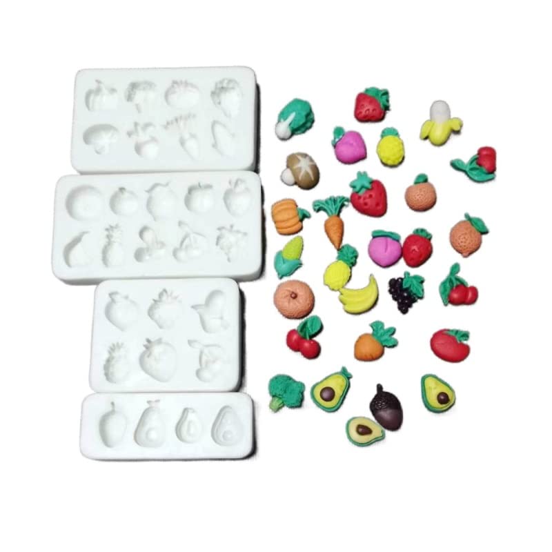 Lovely Small Items Silicone Fondant Molds Set For Cake Topper, Gumpaste, Candy & Chocolate, Polymer Clay and More (Vegetables & Fruits) - color: Vegetables & Fruits
