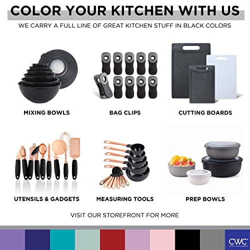 COOK WITH COLOR Mixing Bowls with TPR Lids - 12 Piece Plastic Nesting Set includes 6 Prep and Lids, Microwave Safe Bowl (Black Ombre) - color: Black Ombre TPR Lids