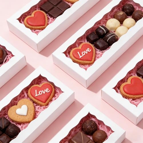 XINHPKGG 20 Pcs White Cookie Boxes 12x5x1.5 Inch Bakery Boxes with Window - color: White