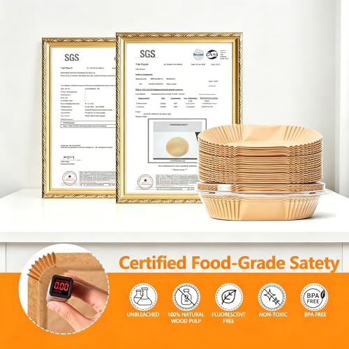 200 Pcs Unbleached Air Fryer Liners 10 Inch, Non-Stick Disposable Parchment Paper Squares for Air Fryer, Microwave, Steamer & Oven – Oil-Proof, Waterproof, Ashesive-Free (9" Bottom) - size: 10 Inch Square