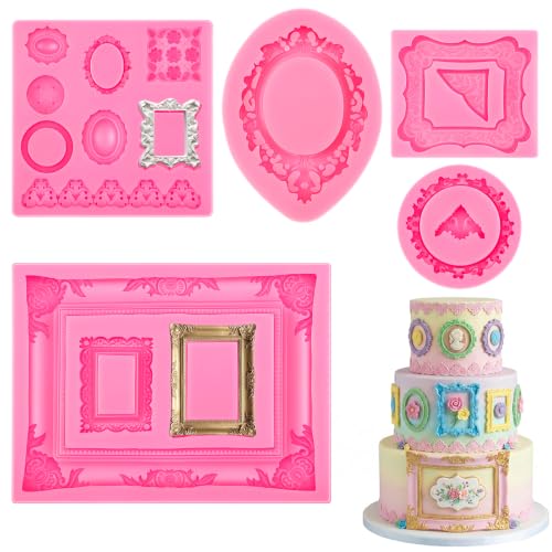 Pimoys 5 Pcs Photo Frame Fondant Molds Vintage Silicone - style: Photo Frame