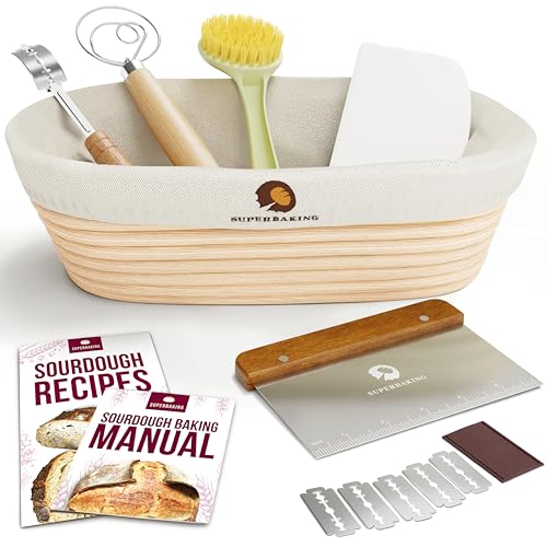 Superbaking Banneton Bread Proofing Basket, 10" Oval, Sourdough Kit