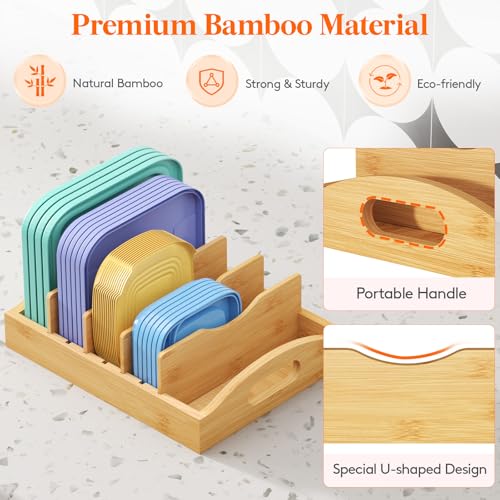 Lifewit Bamboo Lid Organizers for Inside Cabinet with 5 Sections - size: Medium(10.6" x 8.3")