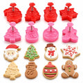Christmas Themed MINI Cookie Cutter Embossing Mold Fondant Stamper Set - 8Pcs Plastic spring die Biscuits Pastry Cutter Set 3D Cookie Cake Plunger Cutter Baking Mould