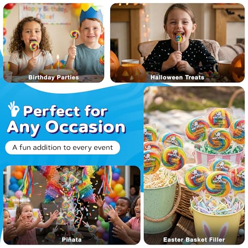 18 Pcs Individually Wrapped Rainbow Round Lollipops Swirl for Kid Goody Bag - style: Swirl