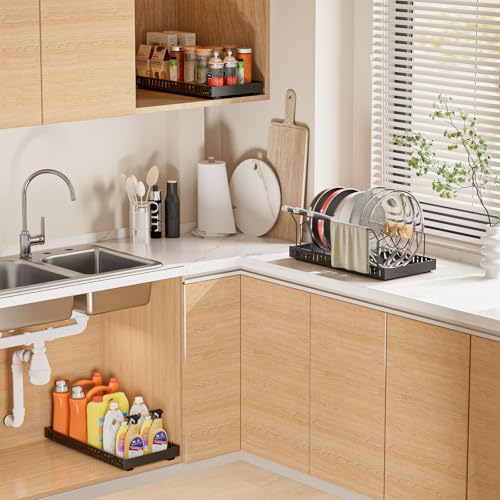 Black 2 Pack Pot Lid Organizer, Pull Out Cabinet Rack, 8 Dividers - color: Black, size: 8 Dividers-2 PACK-Hands