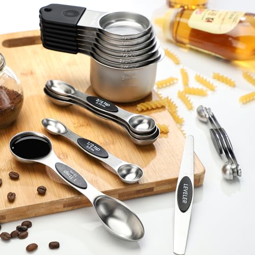 Magnetic Measuring Cup & Spoon Set Stainless Steel 7 Magnetic Measuring Cup - color: Black