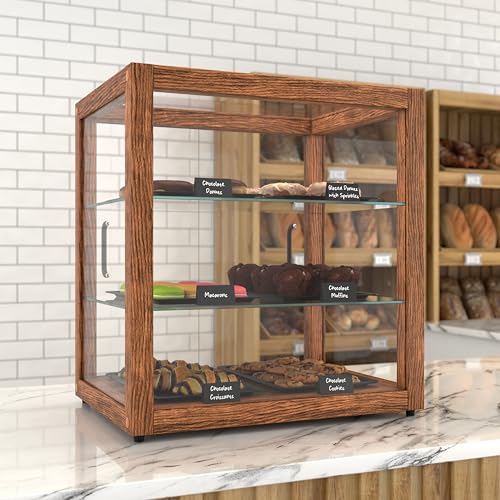 KoolMore 20 in. 3-Tier Dark Wood Countertop Dry Bakery Display Case, Pastry, Cake and Cookie Display with Tempered Glass - color: Dark Wood, size: 20 in.