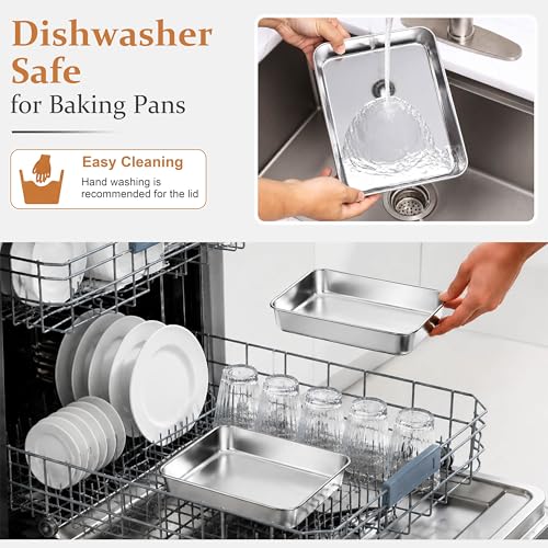 LIANYU 10 x 8 x 2 Inch Rectangular Baking Pan with Lid, 4 Pack Stainless Steel Sheet Cake Pan Set, Brownie Lasagna Bakeware for Kitchen Cooking, Dishwasher & Oven Safe (4 Pan +4 Lid) - size: 10.23 x 8 Inch