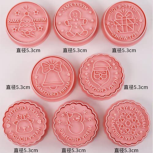 8 Pieces Round Christmas Cookie Cutter Cookie Moulds For Baking Cookie Mould Press Christmas Cookie Mould Set Kitchen Tools Plastic Cookie Stamps (Christmas B)