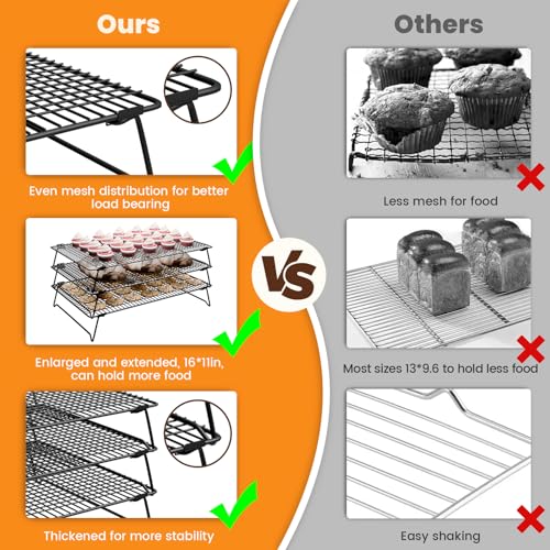 Cooling Racks for Cooking and Baking, 3-Tier Stackable 17x11 Inch - size: 17"x11"