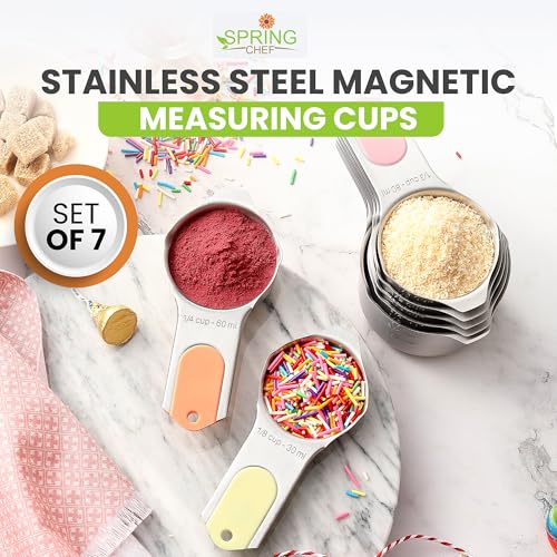 Spring Chef Magnetic Stainless Steel Measuring Cups Set of 7, Pastel - color: Pastel