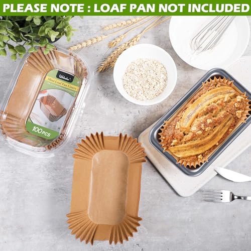 Webake 100Pcs Unbleached Parchment Paper Mini Loaf Pan Liners for 6x3 Small Banana Bread Pan, Ready-to-Use, Non Toxic Baking Papers - color: Brown 6 x 3