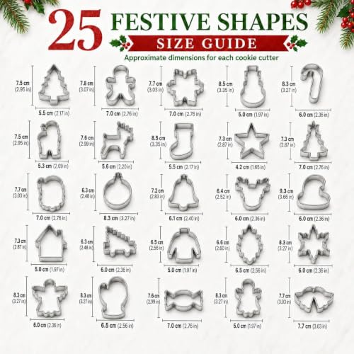 Christmas Cookie Cutters Set, 25 Stainless Steel Holiday Shapes - style: Style1