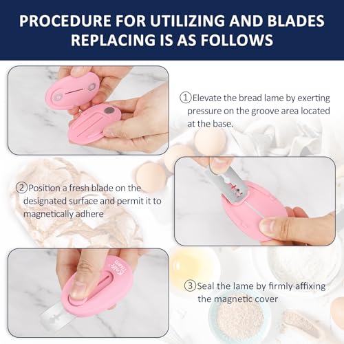 Bread Knife Extractable & Magnetic Bread Lame Dough Scoring Tool, Professional Sourdough Scoring Tool for Sourdough Bread Baking & Bread Making Tools 10 Razor Blades- Pink - color: Pink