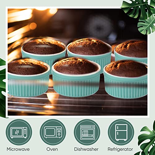 6 Sets Porcelain Ramekins with Lids 8 oz Oven Safe, Blue - color: Blue