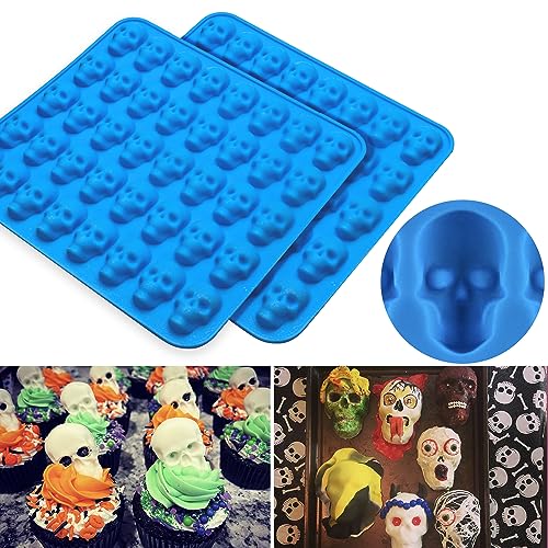 Sidosir 4Pcs Gummy Skull Chocolate Molds, Gummy Skull Candy Molds, Non-stick Silicone Candy Molds with 2 Droppers