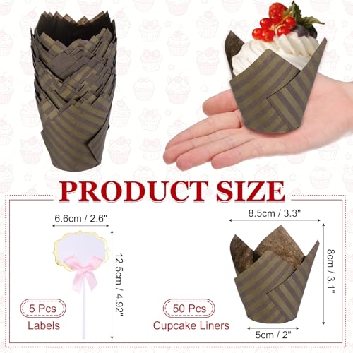 uxcell 50Pcs Tulip Cupcake Liners with 5Pcs Cheese Markers Muffins Liners - color: Brown