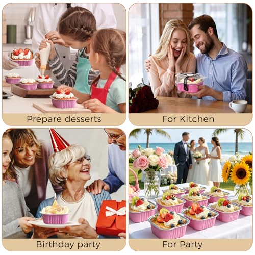 Mini Cake Pans With Lids And Spoons 10 oz 50 Pack Individual Small Cake Aluminum Foil Pans Disposable Square Mini Brownie Baking Cupcake Liners Muffin Tin tins (Pink, 10oz) - color: Pink, size: 10oz