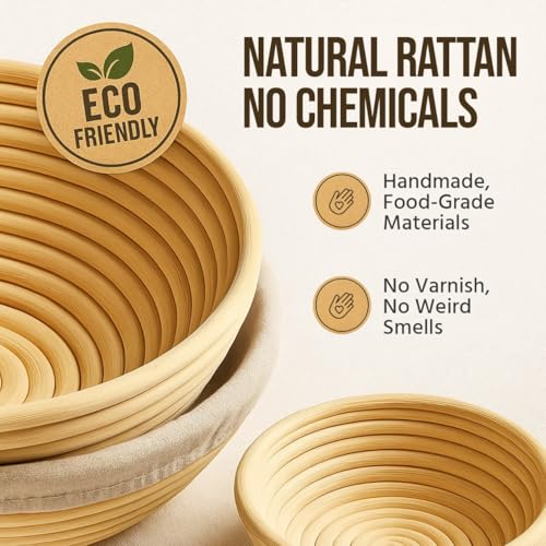 Complete Banneton Bread Proofing Basket Set - 9" Round & 10" Oval Baskets
