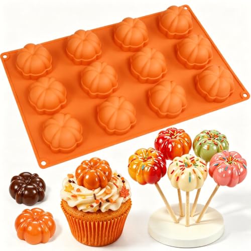 Pumpkin Silicone Mold for Baking, Fall Small Pumpkin Mold 12-Cavity - color: Pumpkin Orange