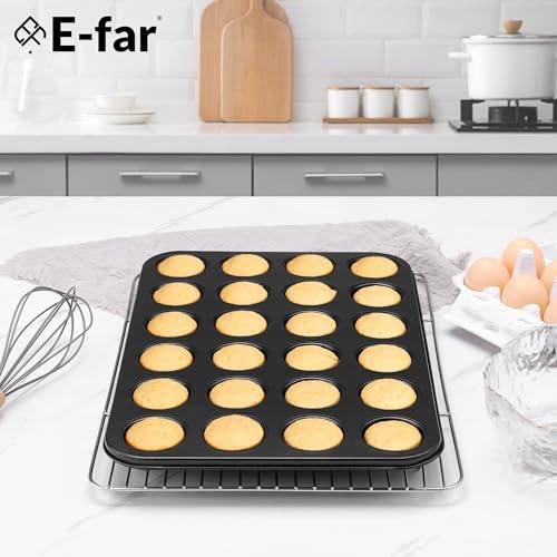 E-far Mini Muffin Pan, 24-Cup Nonstick Carbon Steel Cupcake Pan for Baking - size: 24-Cup